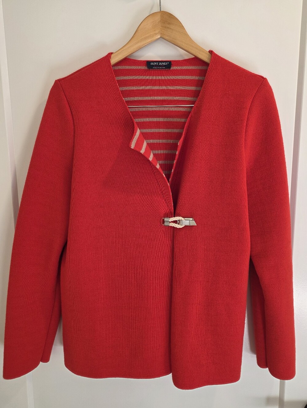 Nautical, Coastal Casual Saint James 100% Wool Cardigan with Single Clasp SZ L